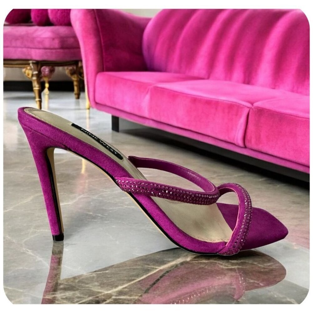 Nine West Zarleen 2 Slip On Heel in Dark Pink Fabric Rhinestones Women's Size 7M